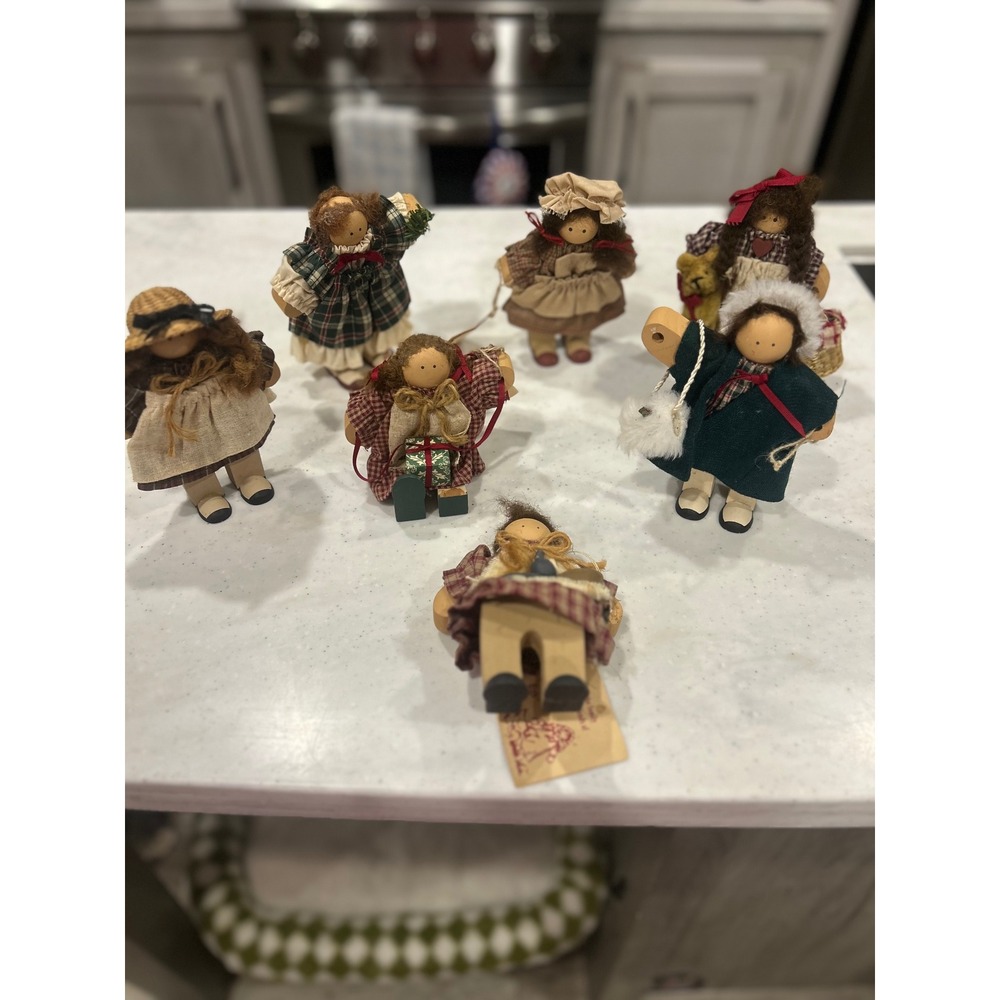 Lizzie High Wooden Dolls Lot of 7 Vintage 1990 Ladie & Friends Handcrafted USA